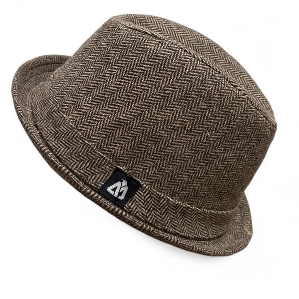 Vintage 2000s Fedora Hat Brown Herringbone Trilby Hipster Matix Clothing